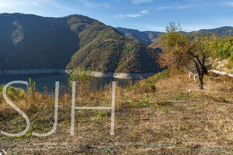 Amazing Autumn landscape of Meander of Vacha (Antonivanovtsy) Reservoir, Rhodopes Mountain, Bulgaria