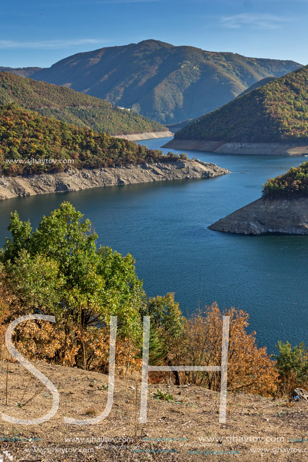 Amazing Autumn landscape of Meander of Vacha (Antonivanovtsy) Reservoir, Rhodopes Mountain, Bulgaria