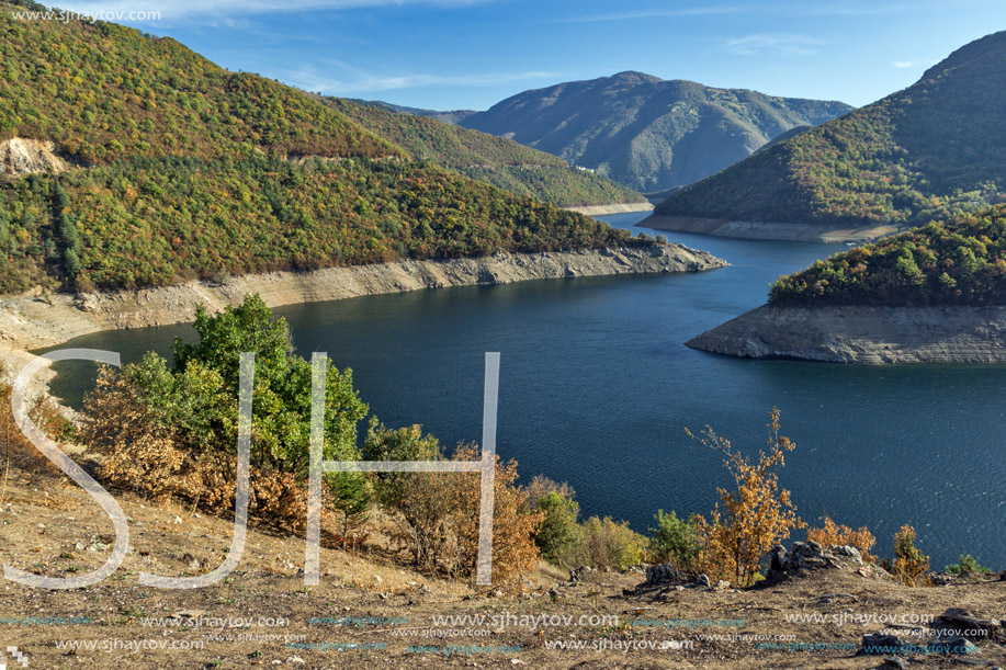 Amazing Autumn landscape of Meander of Vacha (Antonivanovtsy) Reservoir, Rhodopes Mountain, Bulgaria