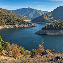 Amazing Autumn landscape of Meander of Vacha (Antonivanovtsy) Reservoir, Rhodopes Mountain, Bulgaria