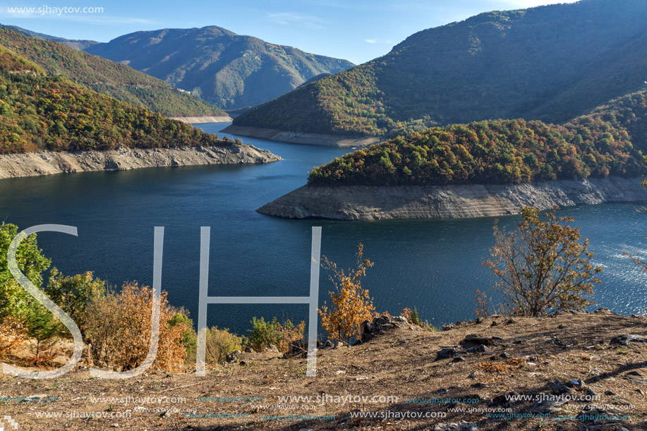 Amazing Autumn landscape of Meander of Vacha (Antonivanovtsy) Reservoir, Rhodopes Mountain, Bulgaria