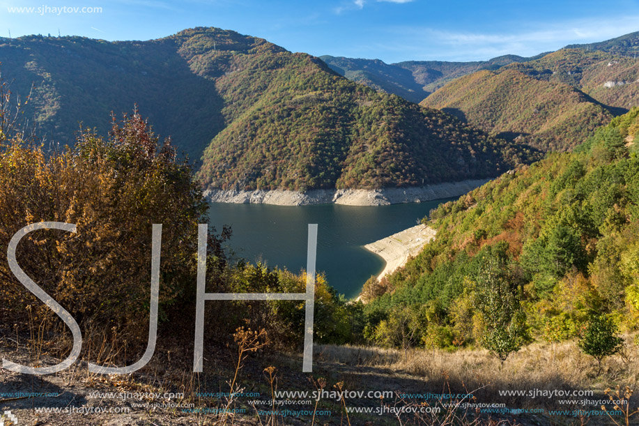 Amazing Autumn landscape of Meander of Vacha (Antonivanovtsy) Reservoir, Rhodopes Mountain, Bulgaria