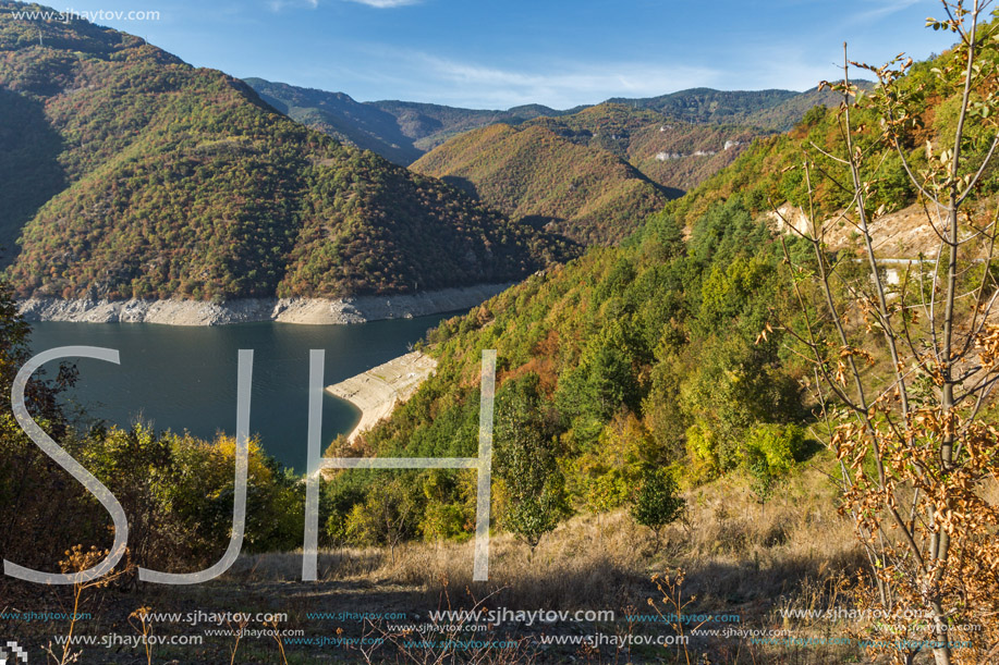 Amazing Autumn landscape of Meander of Vacha (Antonivanovtsy) Reservoir, Rhodopes Mountain, Bulgaria