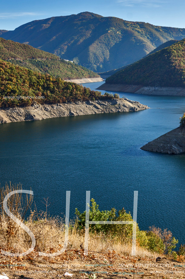 Amazing Autumn landscape of Meander of Vacha (Antonivanovtsy) Reservoir, Rhodopes Mountain, Bulgaria