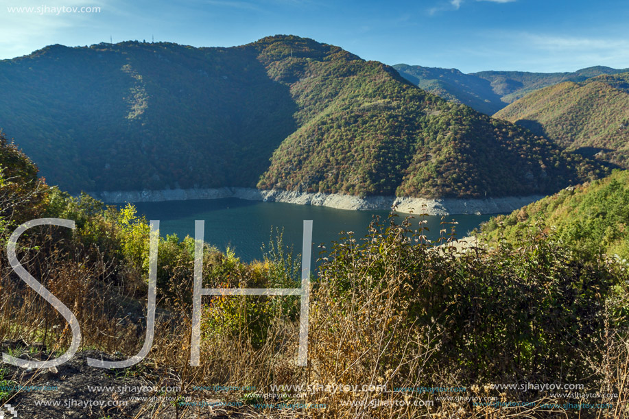 Amazing Autumn landscape of Meander of Vacha (Antonivanovtsy) Reservoir, Rhodopes Mountain, Bulgaria