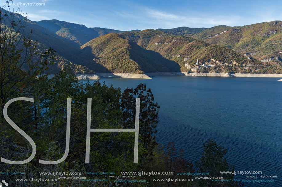 Amazing Autumn landscape of Meander of Vacha (Antonivanovtsy) Reservoir, Rhodopes Mountain, Bulgaria