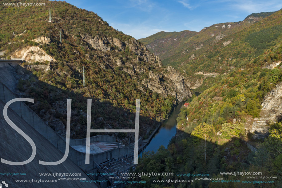 Amazing Autumn landscape of Meander of Vacha (Antonivanovtsy) Reservoir, Rhodopes Mountain, Bulgaria