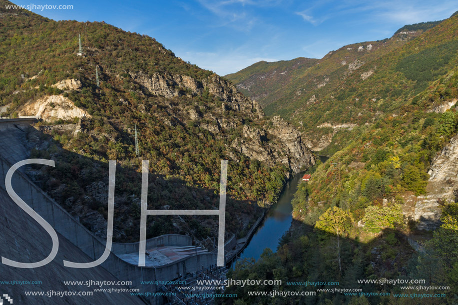 Amazing Autumn landscape of Meander of Vacha (Antonivanovtsy) Reservoir, Rhodopes Mountain, Bulgaria