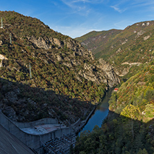 Amazing Autumn landscape of Meander of Vacha (Antonivanovtsy) Reservoir, Rhodopes Mountain, Bulgaria