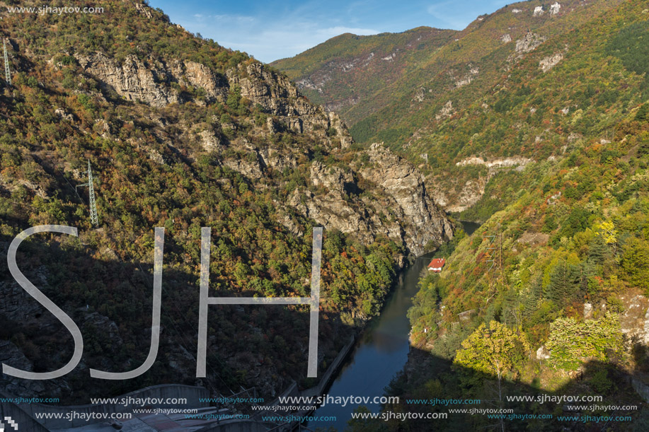 Amazing Autumn landscape of Meander of Vacha (Antonivanovtsy) Reservoir, Rhodopes Mountain, Bulgaria