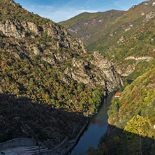 Amazing Autumn landscape of Meander of Vacha (Antonivanovtsy) Reservoir, Rhodopes Mountain, Bulgaria