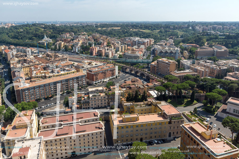 Amazing panoramic view to Vatican and city of Rome from dome of St. Peter"s Basilica, Italy