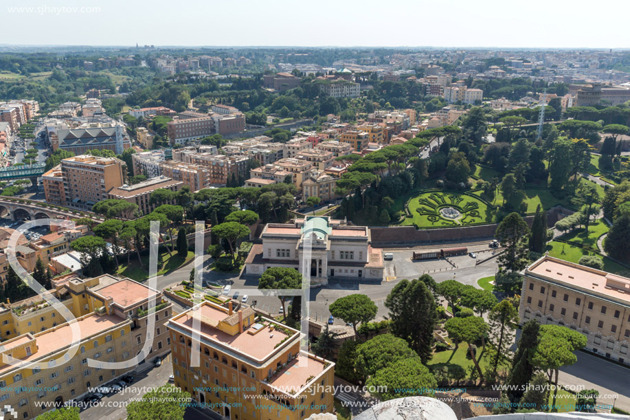 Amazing panoramic view to Vatican and city of Rome from dome of St. Peter"s Basilica, Italy