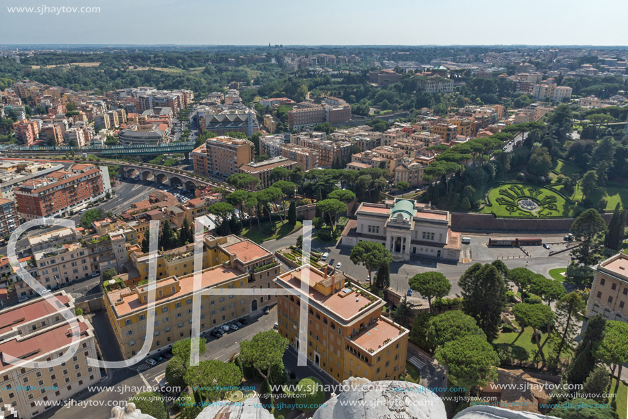 Amazing panoramic view to Vatican and city of Rome from dome of St. Peter"s Basilica, Italy