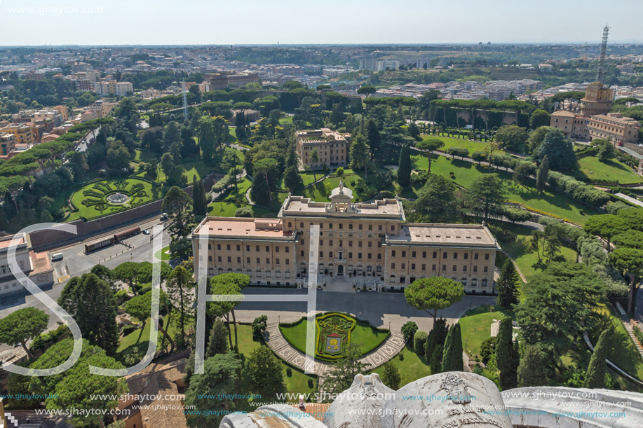 Amazing panoramic view to Vatican and city of Rome from dome of St. Peter"s Basilica, Italy