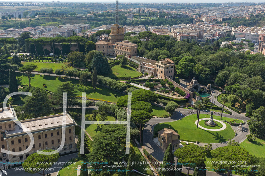 Amazing panoramic view to Vatican and city of Rome from dome of St. Peter"s Basilica, Italy