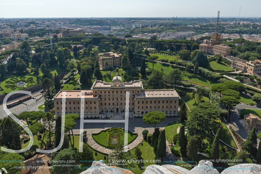 Amazing panoramic view to Vatican and city of Rome from dome of St. Peter"s Basilica, Italy