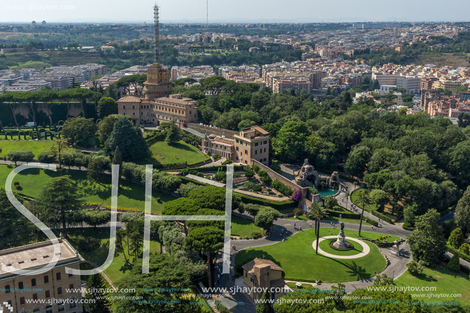 Amazing panoramic view to Vatican and city of Rome from dome of St. Peter"s Basilica, Italy