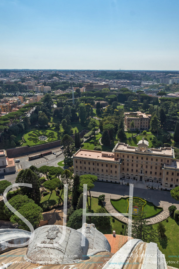 Amazing panoramic view to Vatican and city of Rome from dome of St. Peter"s Basilica, Italy