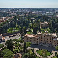 Amazing panoramic view to Vatican and city of Rome from dome of St. Peter"s Basilica, Italy