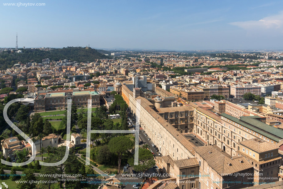 Amazing panoramic view to Vatican and city of Rome from dome of St. Peter"s Basilica, Italy