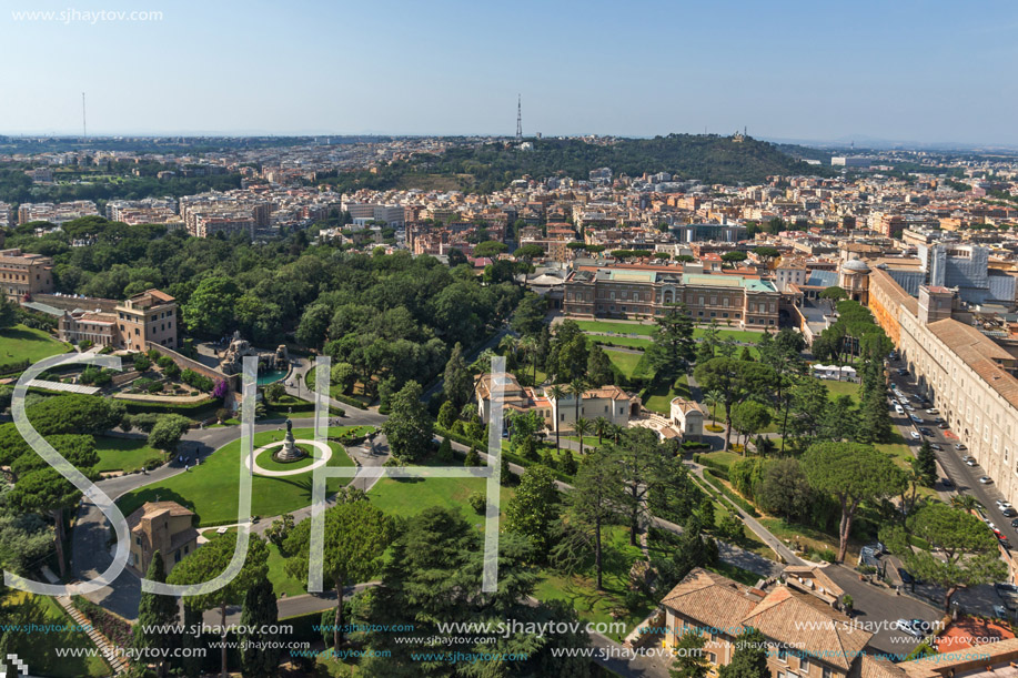 Amazing panoramic view to Vatican and city of Rome from dome of St. Peter"s Basilica, Italy