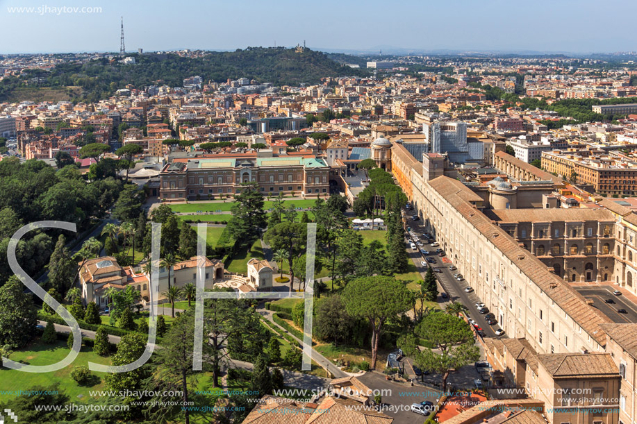 Amazing panoramic view to Vatican and city of Rome from dome of St. Peter"s Basilica, Italy