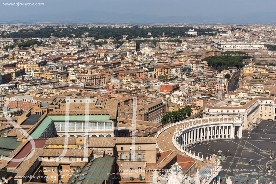 Amazing panoramic view to Vatican and city of Rome from dome of St. Peter"s Basilica, Italy