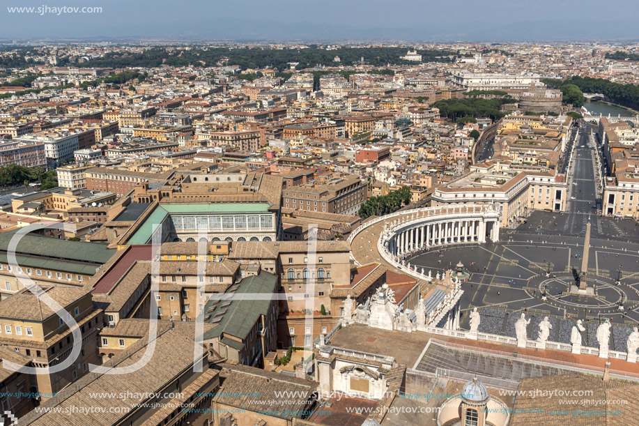 Amazing panoramic view to Vatican and city of Rome from dome of St. Peter"s Basilica, Italy