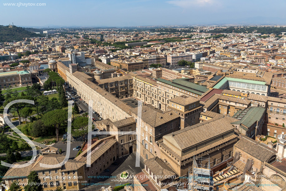 Amazing panoramic view to Vatican and city of Rome from dome of St. Peter"s Basilica, Italy