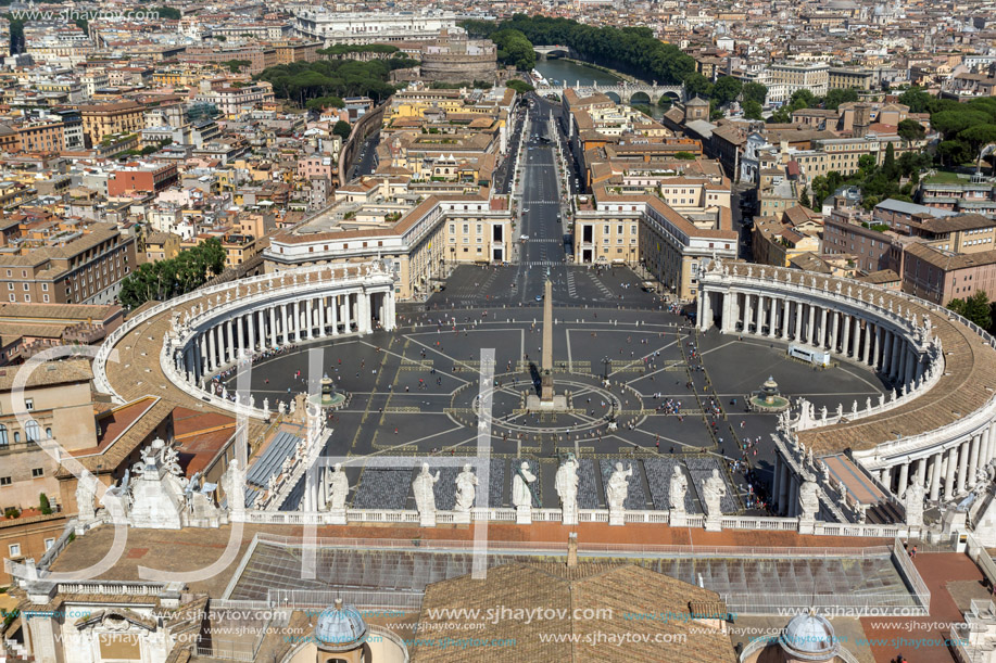 Amazing panoramic view to Vatican and city of Rome from dome of St. Peter"s Basilica, Italy