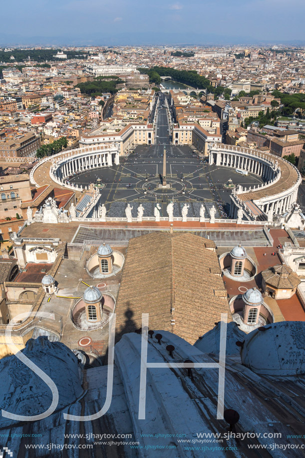 Amazing panoramic view to Vatican and city of Rome from dome of St. Peter"s Basilica, Italy