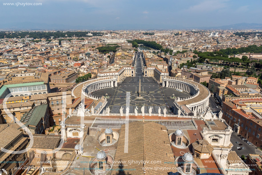 Amazing panoramic view to Vatican and city of Rome from dome of St. Peter"s Basilica, Italy