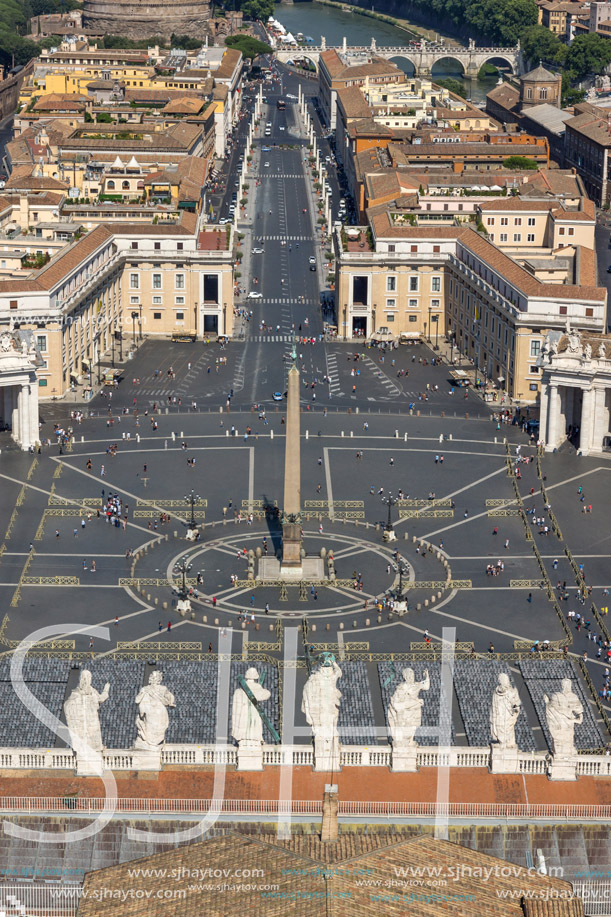 Amazing panoramic view to Vatican and city of Rome from dome of St. Peter"s Basilica, Italy