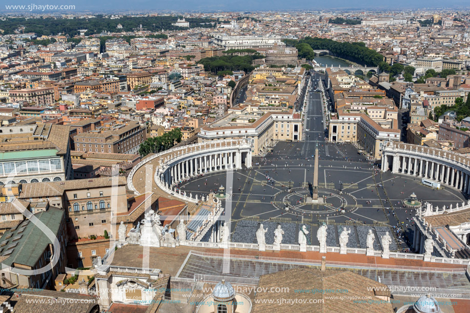 Amazing panoramic view to Vatican and city of Rome from dome of St. Peter"s Basilica, Italy