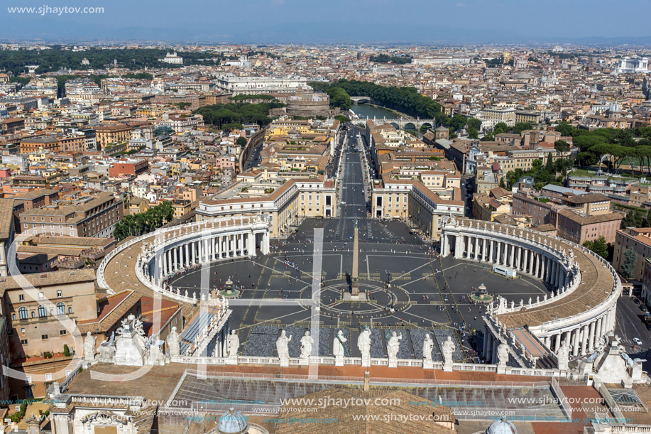 Amazing panoramic view to Vatican and city of Rome from dome of St. Peter"s Basilica, Italy