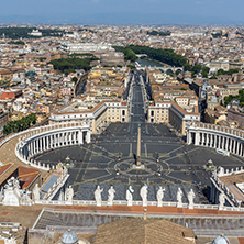 Amazing panoramic view to Vatican and city of Rome from dome of St. Peter"s Basilica, Italy
