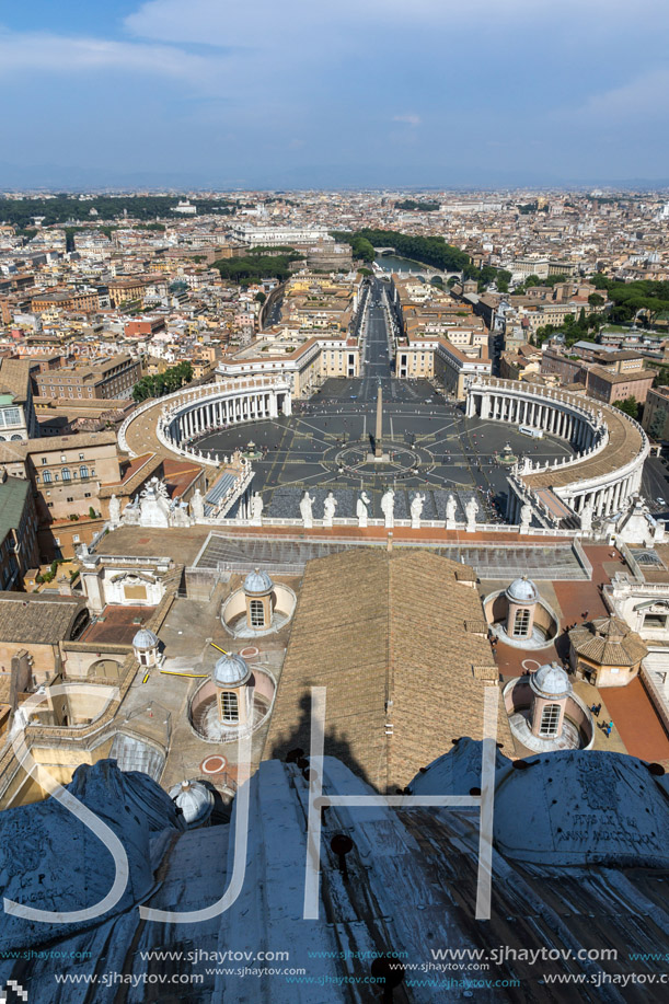 Amazing panoramic view to Vatican and city of Rome from dome of St. Peter"s Basilica, Italy