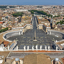 Amazing panoramic view to Vatican and city of Rome from dome of St. Peter"s Basilica, Italy
