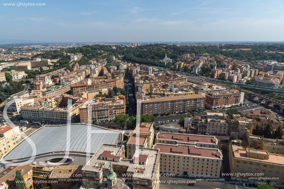 Amazing panoramic view to Vatican and city of Rome from dome of St. Peter"s Basilica, Italy