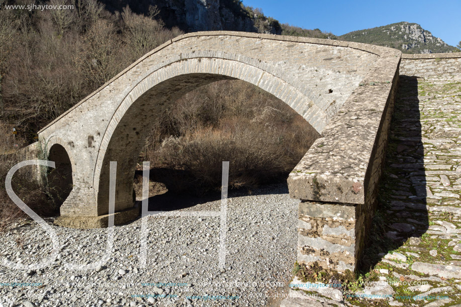 Amazing landscape of Bridge of Missios in Vikos gorge and Pindus Mountains, Zagori, Epirus, Greece