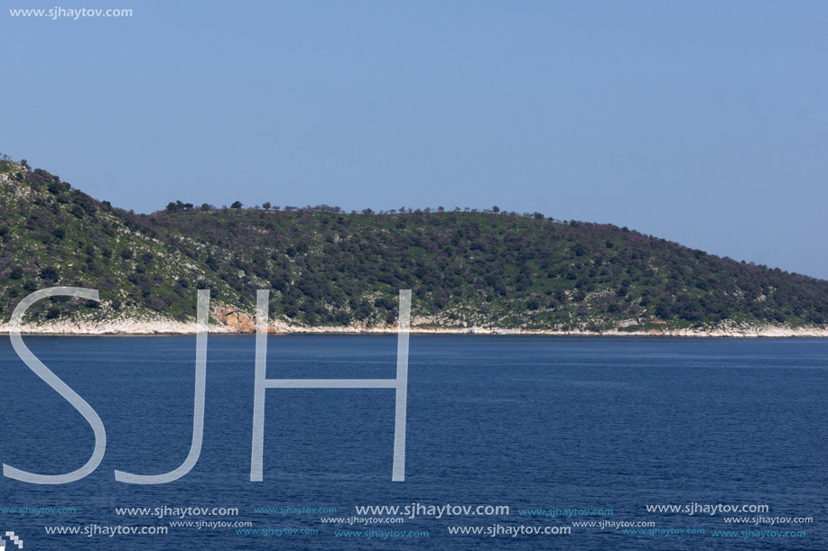 THASOPOULA ISLAND, GREECE - APRIL 5, 2016:  Panorama of Thasopoula Island, East Macedonia and Thrace, Greece