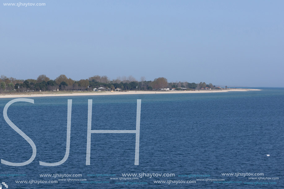 KERAMOTI, GREECE - APRIL 5, 2016:  Amazing view of beach of village of Keramoti, East Macedonia and Thrace, Greece