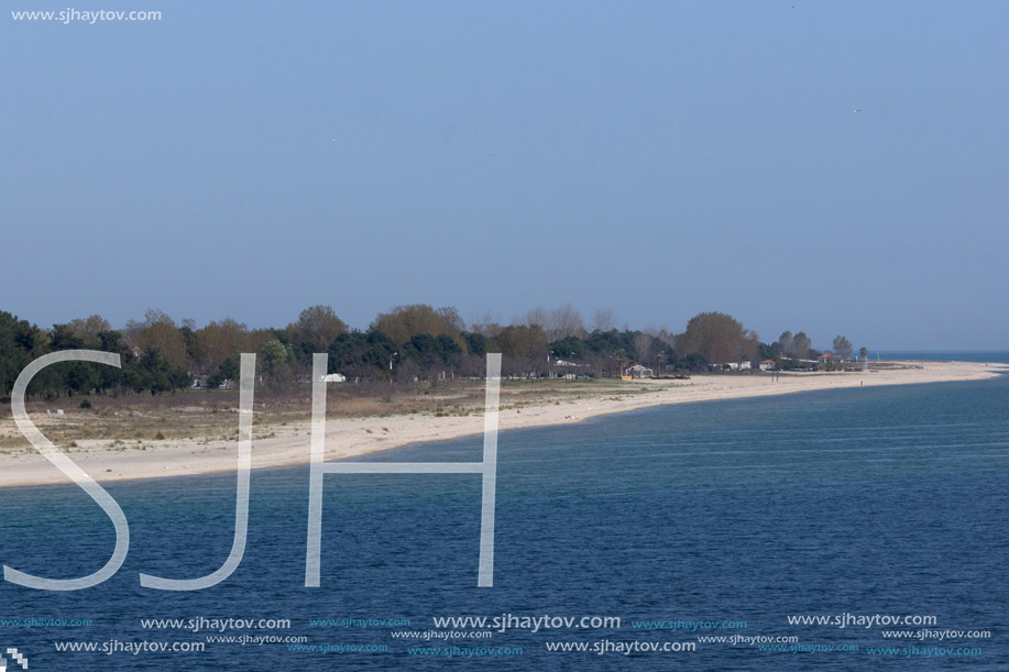 KERAMOTI, GREECE - APRIL 5, 2016:  Amazing view of beach of village of Keramoti, East Macedonia and Thrace, Greece