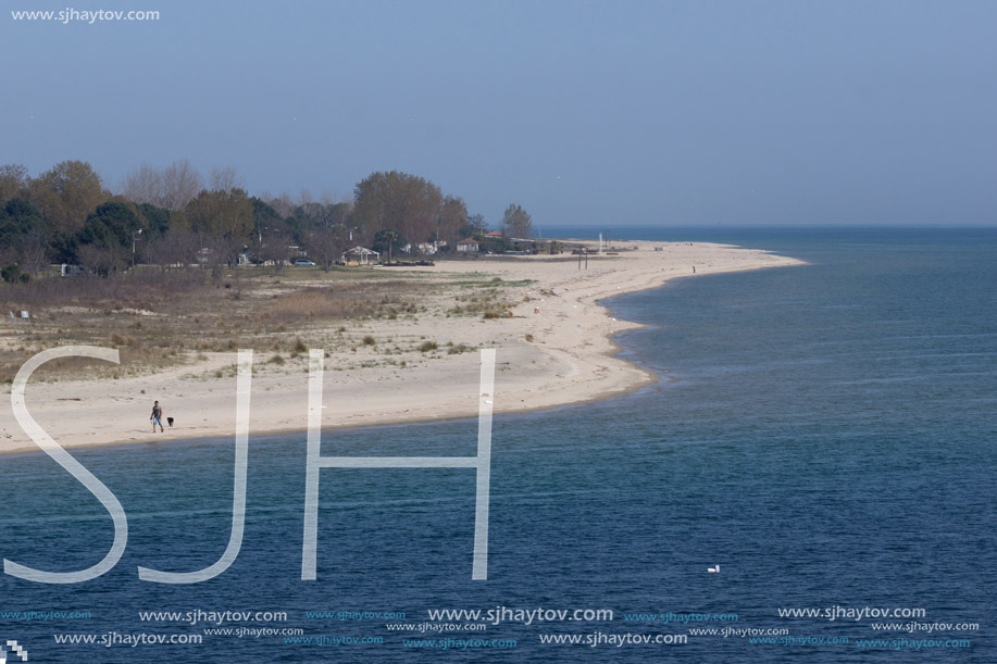 KERAMOTI, GREECE - APRIL 5, 2016:  Amazing view of beach of village of Keramoti, East Macedonia and Thrace, Greece