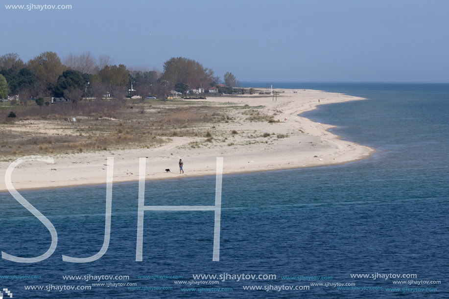 KERAMOTI, GREECE - APRIL 5, 2016:  Amazing view of beach of village of Keramoti, East Macedonia and Thrace, Greece