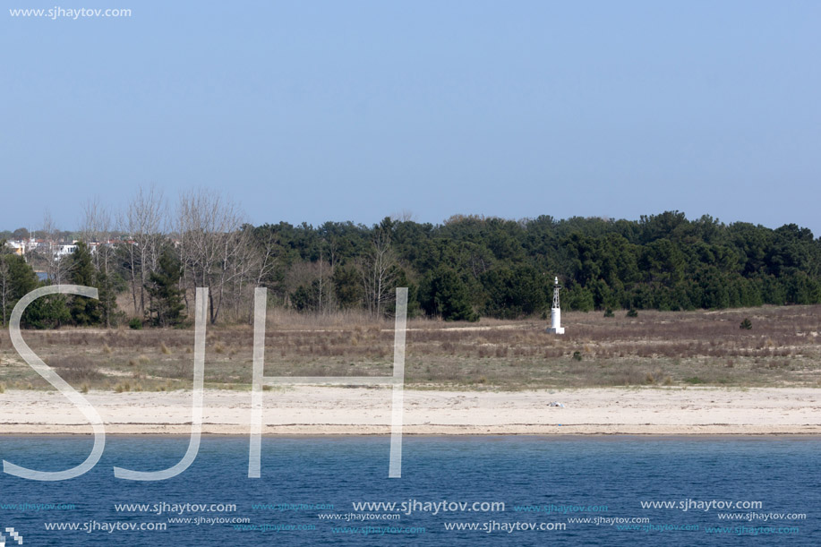 KERAMOTI, GREECE - APRIL 5, 2016:  Amazing view of beach of village of Keramoti, East Macedonia and Thrace, Greece