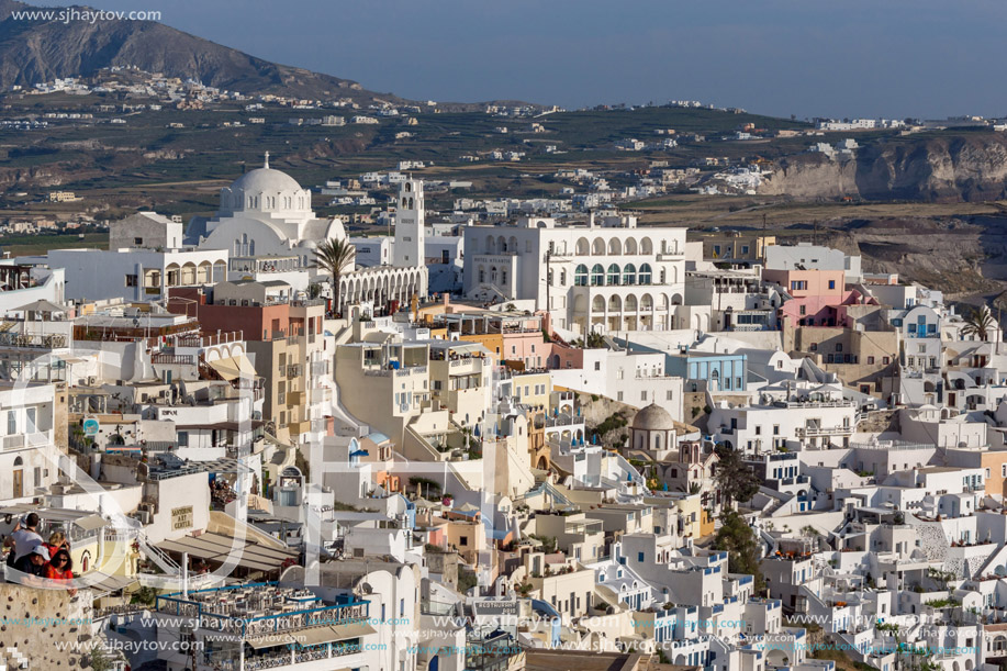 SANTORINI, GREECE - MAY 5, 2013: Panoramic view of Santorini island, Thira, Cyclades, Greece