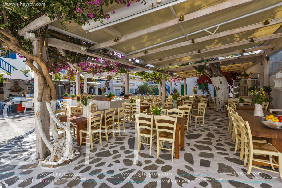 MYKONOS, GREECE - MAY 1, 2013: Typical street on the island of Mykonos, Cyclades, Greece