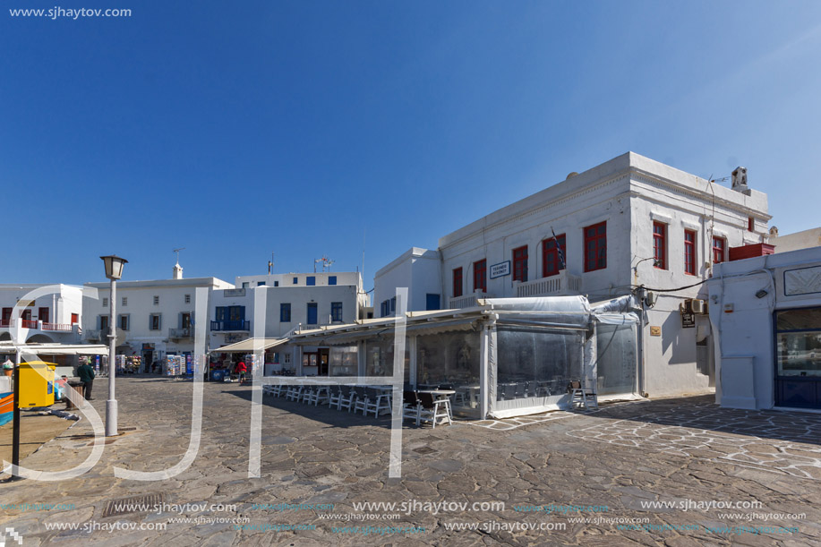 MYKONOS, GREECE - MAY 1, 2013: Typical street on the island of Mykonos, Cyclades, Greece